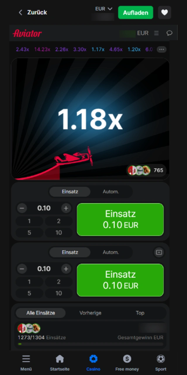 Beobachten Sie den steigenden Multiplikator während des Fluges bei Aviator.